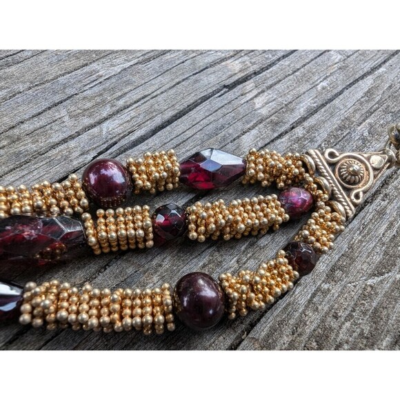 Vintage 22K Gold Vermeil Garnet Bracelet, Gold Over Sterling Gemstone Bracelet - Picture 4 of 10